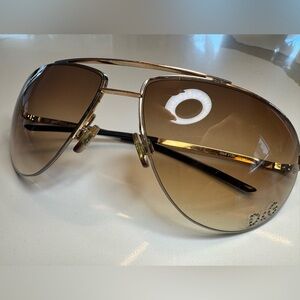 Dolce & Gabbana Gold and Brown Aviator Sunglasses with Gem Decal